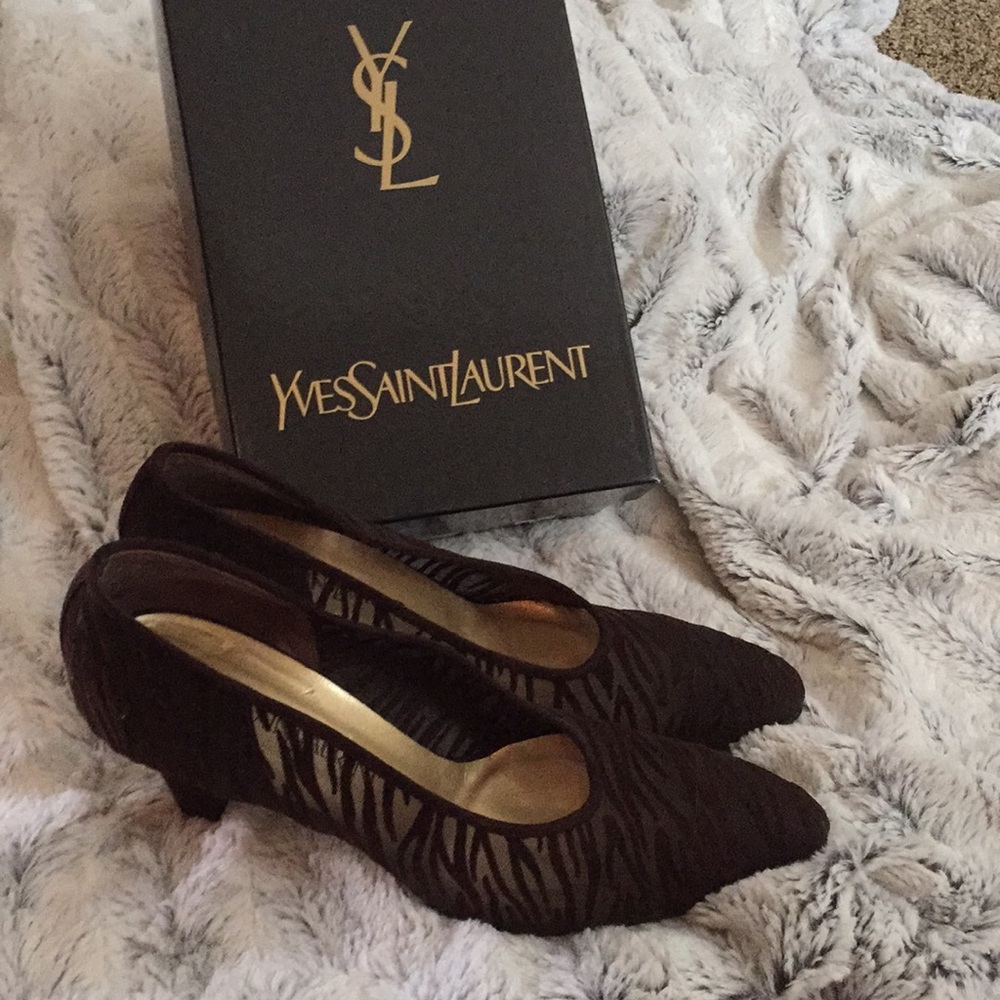 Yves Saint Laurent brown zebra mesh pumps